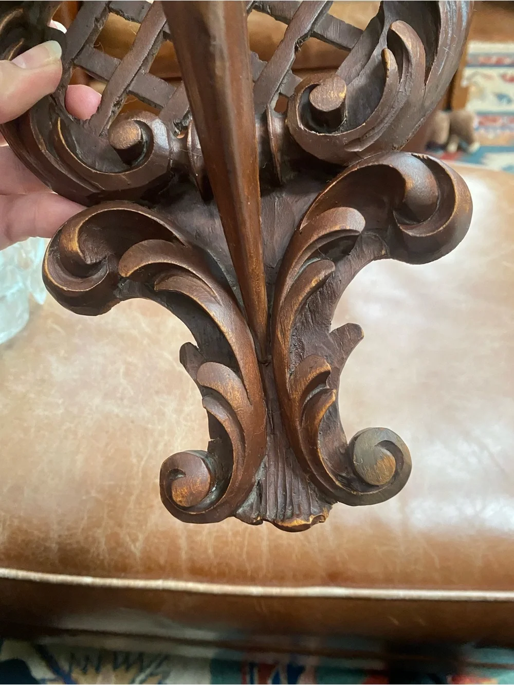 Vintage Hand-Carved Wooden Wall Bracket Shelf scroll detail